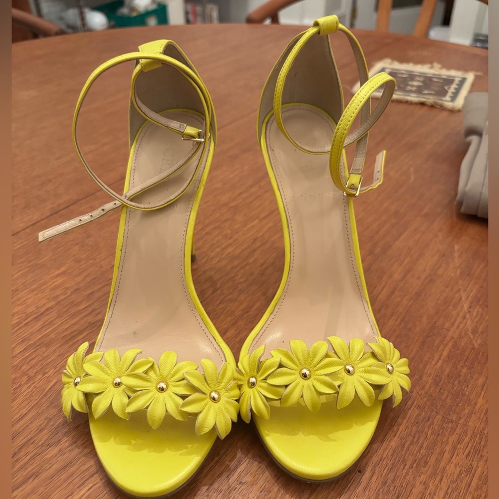 SOLD J. Crew genuine leather flower heel in yellow- size 7